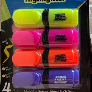 13 Sets - BAZIC 4 Assorted Color Mini Desk Style Fluorescent Highlighters - NEW